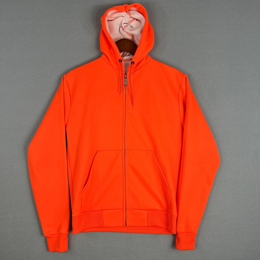 VTG Blaze Orange Full Zip Hoodie Fits Small Made USA Hunting Safety Hooded 1990s